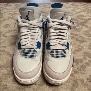 White and Blue Jordan 4 retro Sneakers